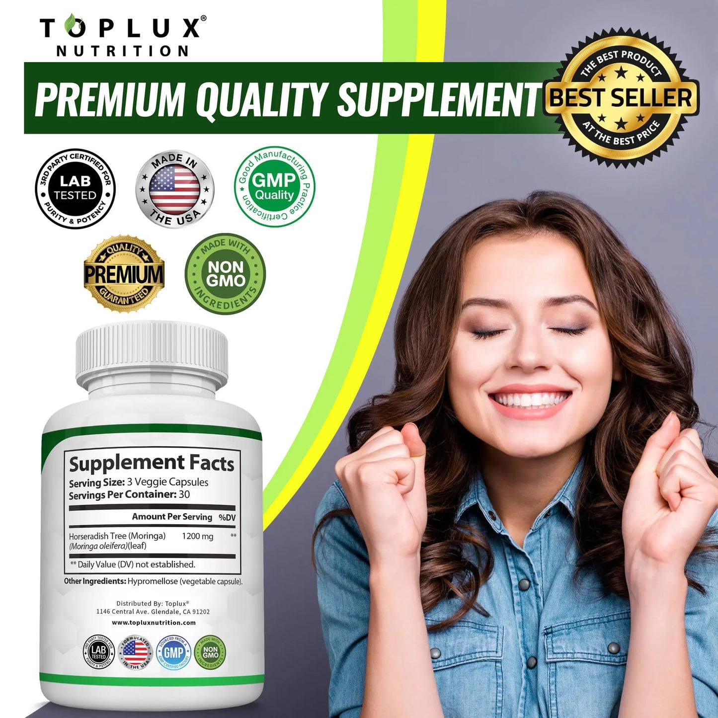 Moringa Capsules 1200mg — Immune & Digestive Superfood (90 Capsules)