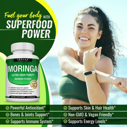 Moringa Capsules 1200mg — Immune & Digestive Superfood (90 Capsules)
